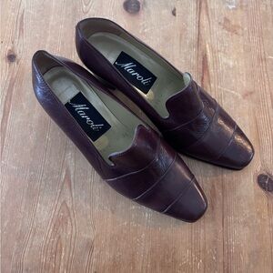 Vintage Maroli for Vittorio Ricci Brown Leather Loafer Pumps Block Heel sz 6–6.5